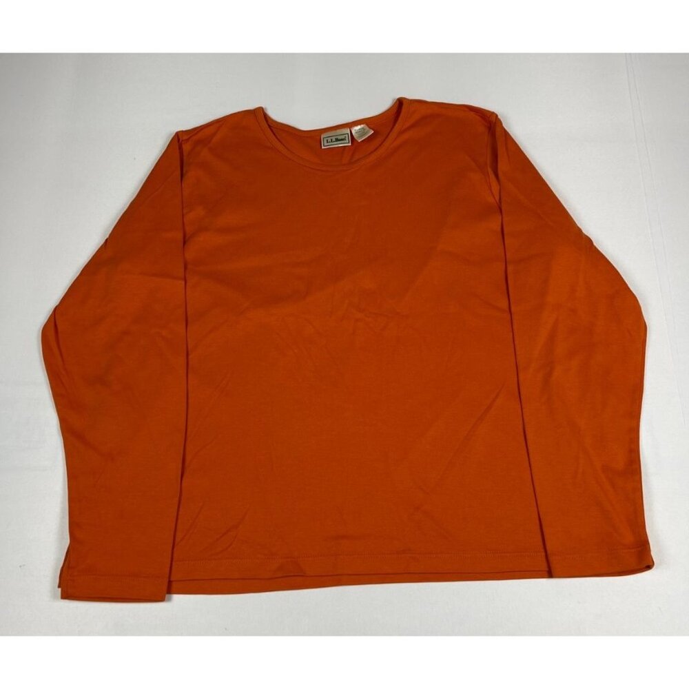 LL Bean Womens XL Regular Orange Supima Cotton Long Sleeve Crewneck Tee